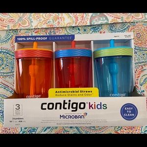 NWT Contigo kids 3 pack of spill proof cups with lids and straws.